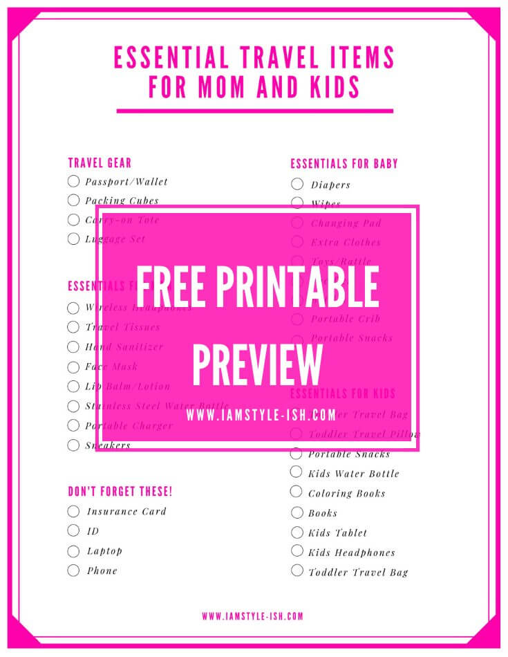 FREE Travel Essentials Printable Checklist, free download, checklist for moms, packing checklist, essential travel items for moms from amazon, amazon travel essentials, what to pack for a vacation for moms, moms packing list, women travel essentials, mom travel essentials, amazon travel essentials, essential travel items for kids and baby from amazon, kids travel essentials from amazon, baby travel essentials from amazon, what to pack for kids and babies, packing list for kids and babies, must haves for traveling with kids