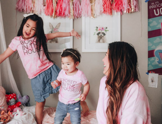 Mom and daughters in matching tie dye