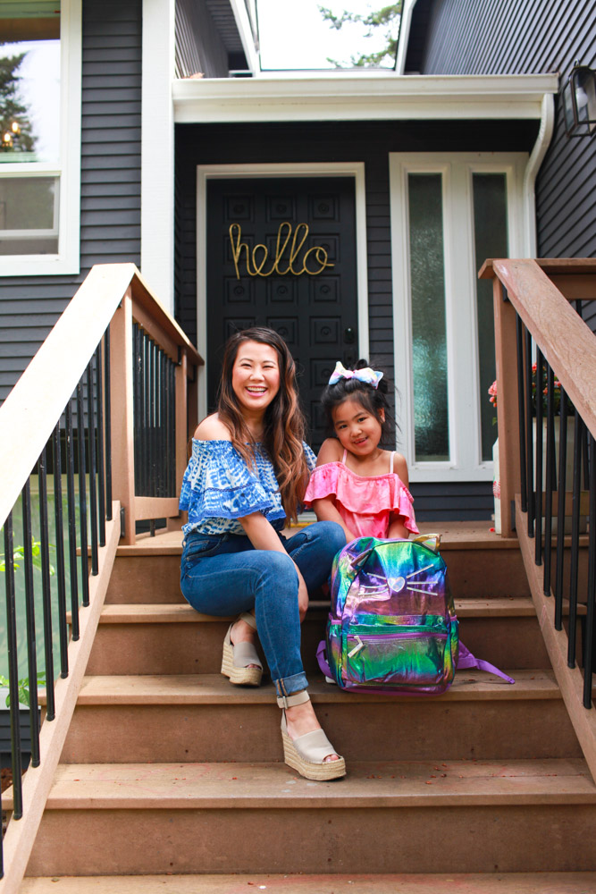 Mom and daughter getting ready for school