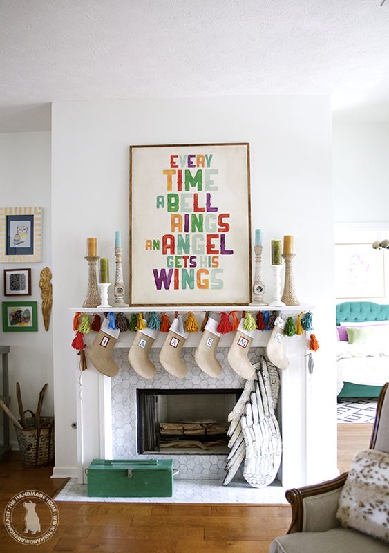 colorful christmas mantle decor