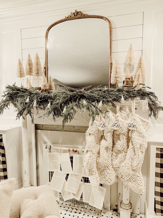 winter white mantle decor