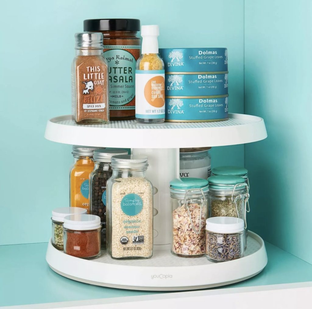 Two Tier Lazy Susan pantry organization