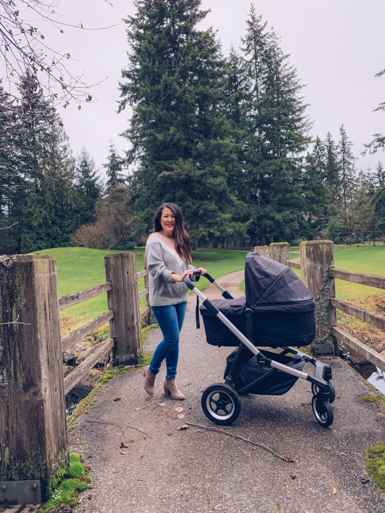 nursing friendly sweater outfit idea