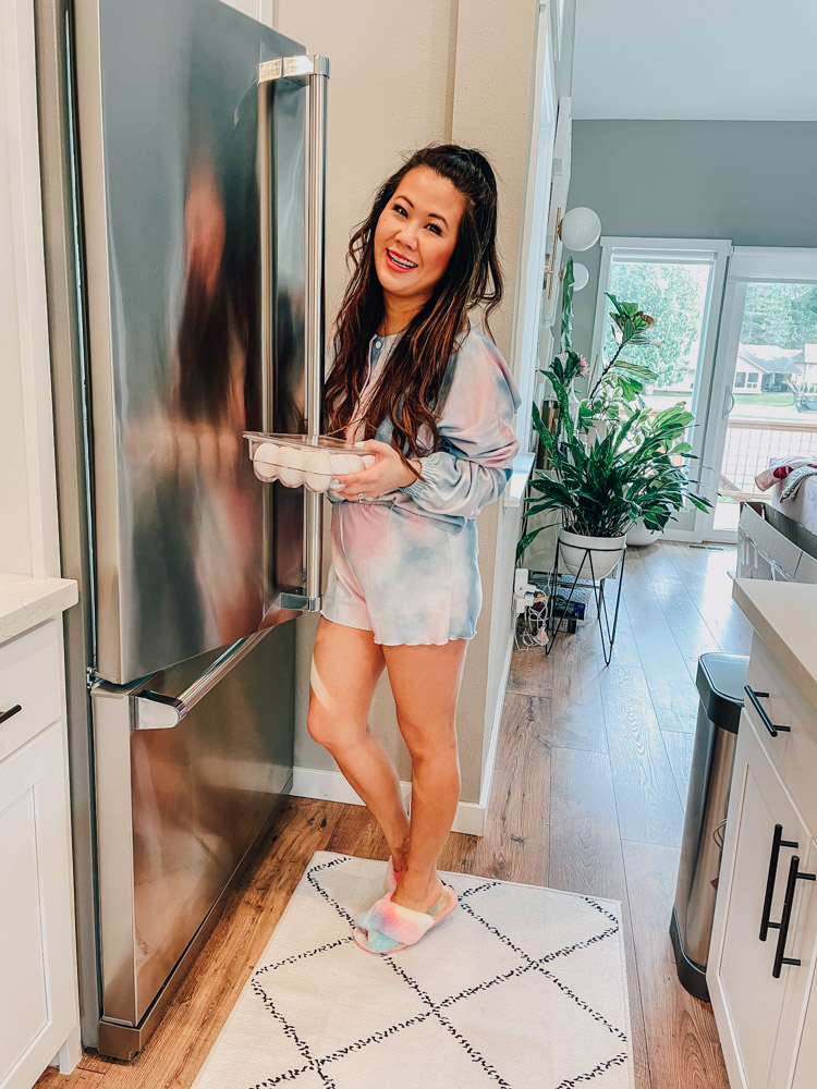 girl in kitchen with tie dye lounge set