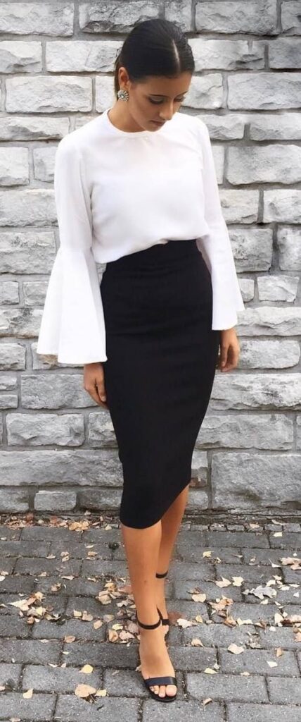 top and black pencil skirt outfit