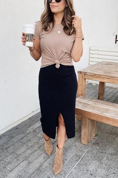 casual tee with pencil skirt