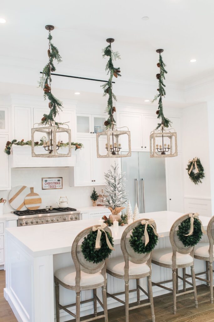 Kitchen Christmas Wreath on Barstools
