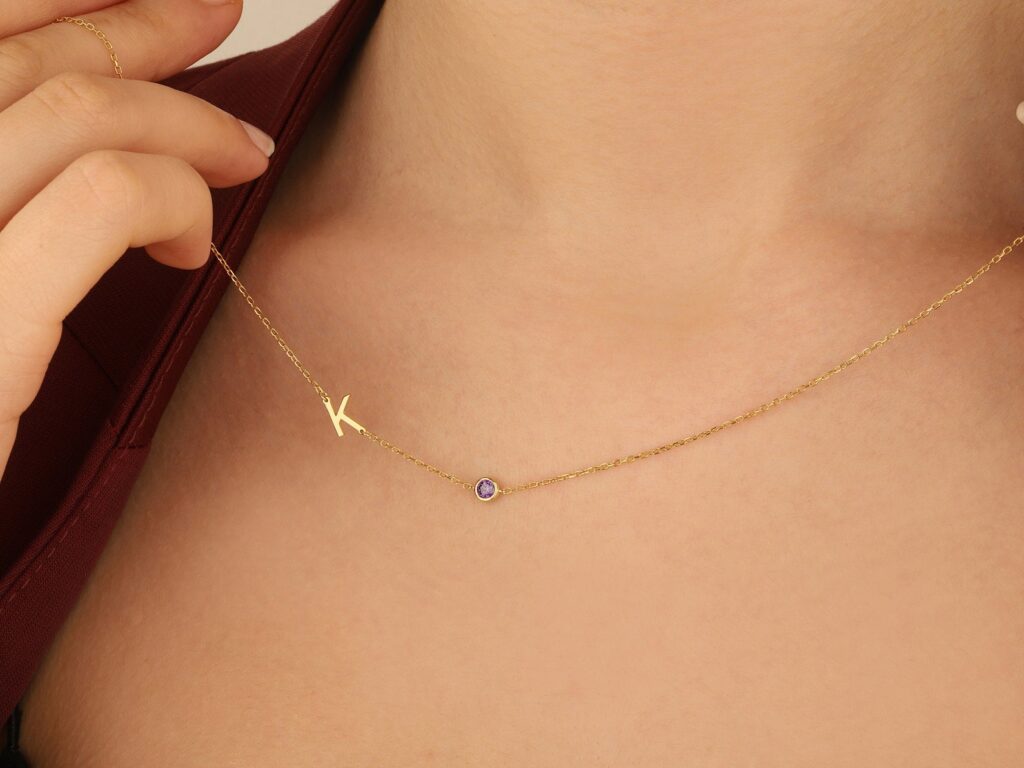 Custom Initial Birthstone Dainty Necklace