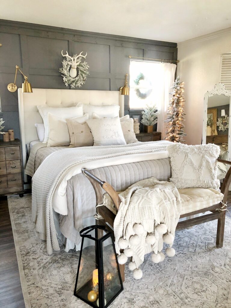 neutral christmas bedroom decor