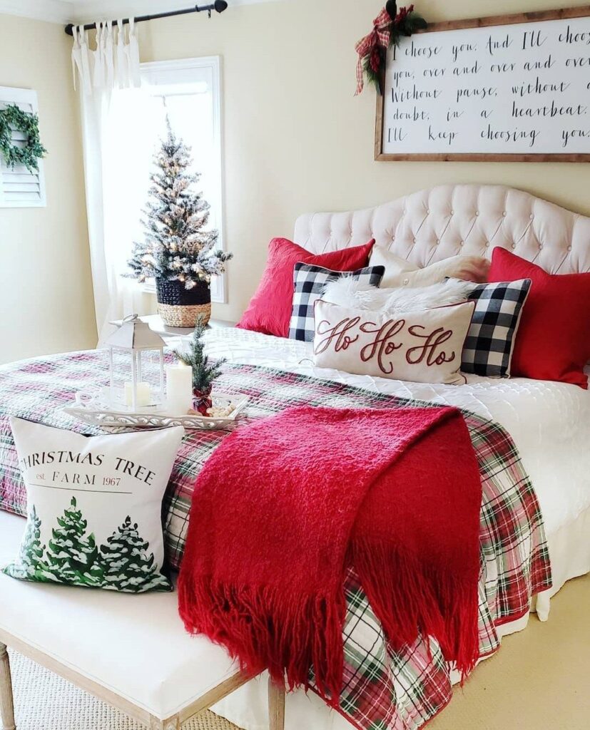 plaid christmas bedroom decor