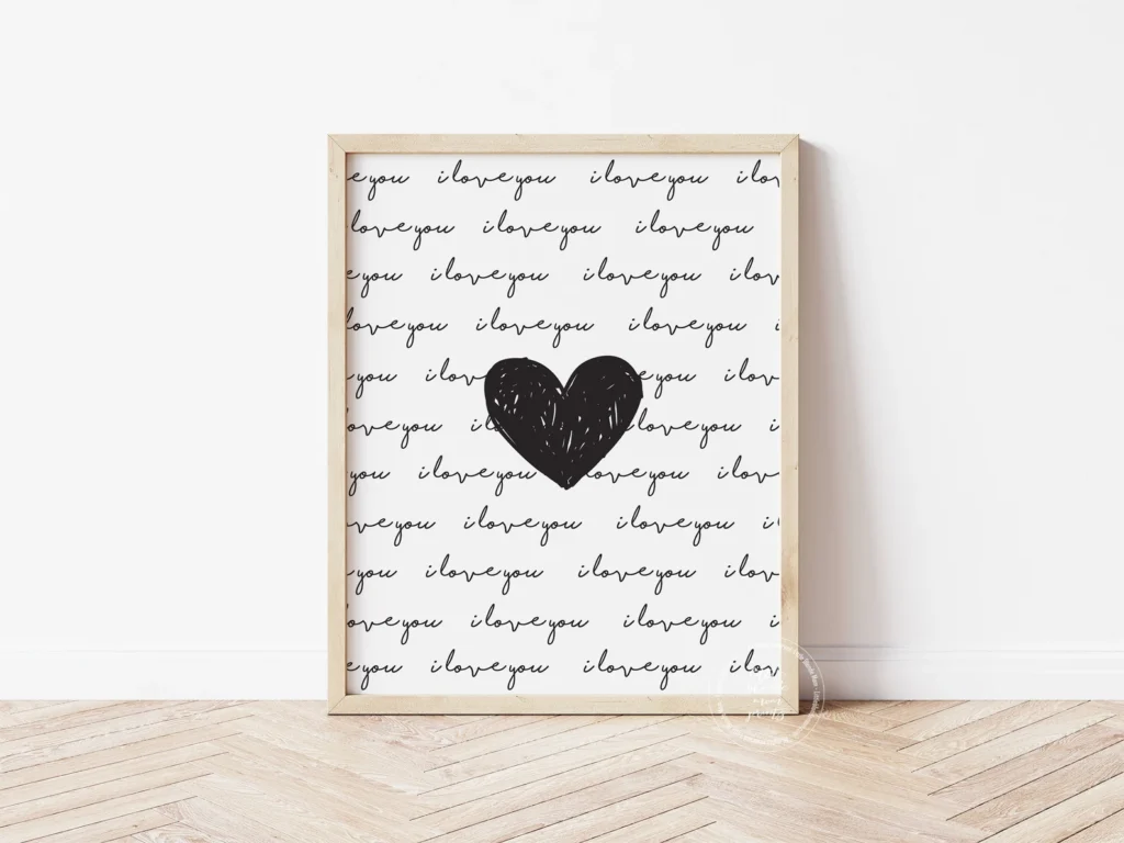 Black and White I Love You Wall Print