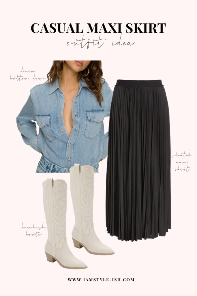 casual maxi skirt outfit