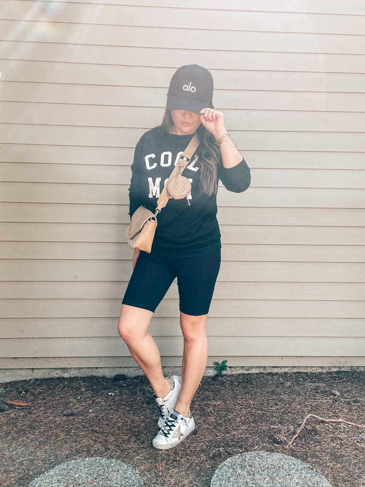 Bike Shorts + Sweatshirt + Sneakers