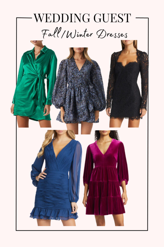 fall/winter wedding guest short dresses