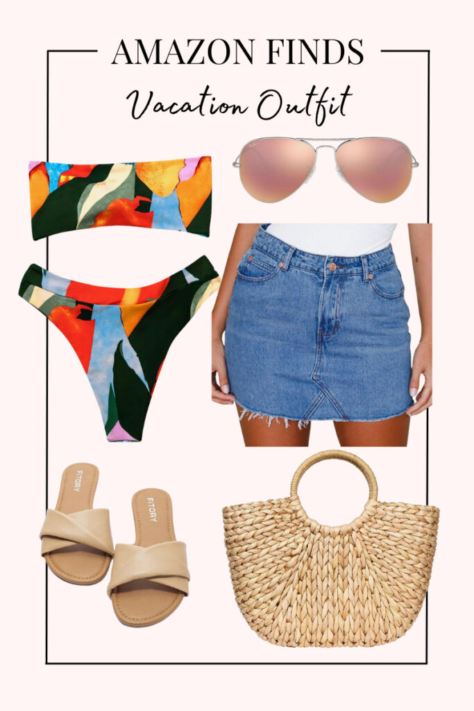 swimsuit and denim skirt outfit