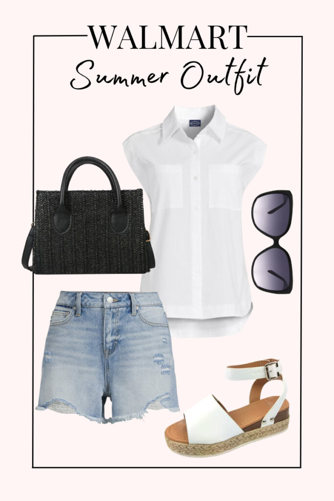 white wedges and denim shorts outfit