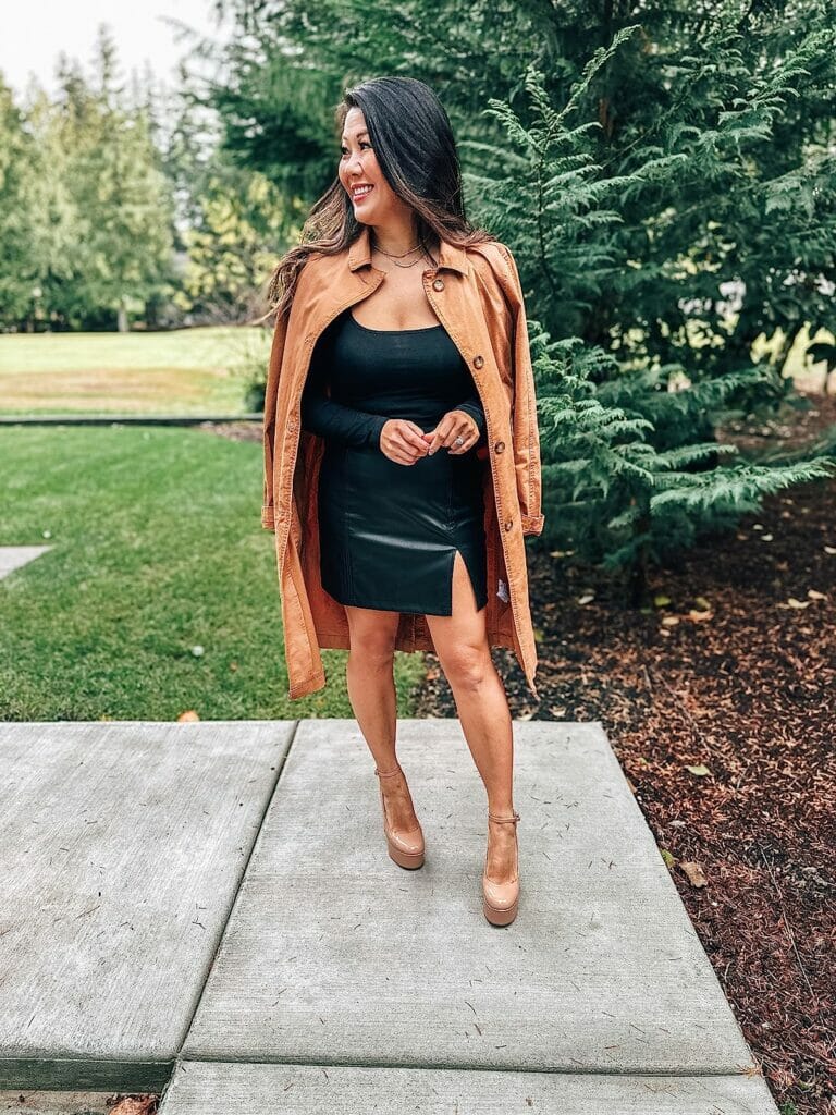 fall mini skirt outfit