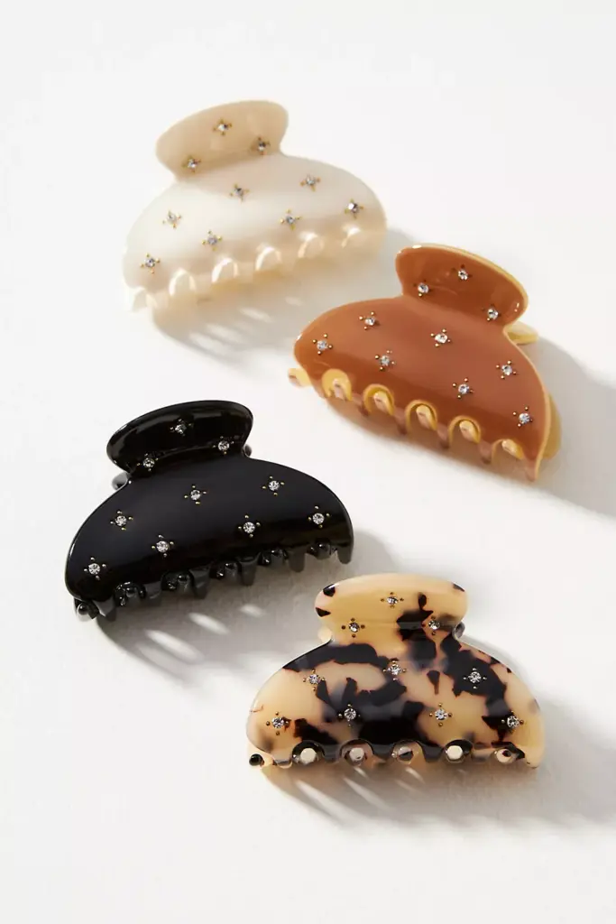 Crystal Embellished Hair Claw Clips, Set of 4