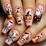 20+ Stylish Pink and Orange Halloween Nail Ideas